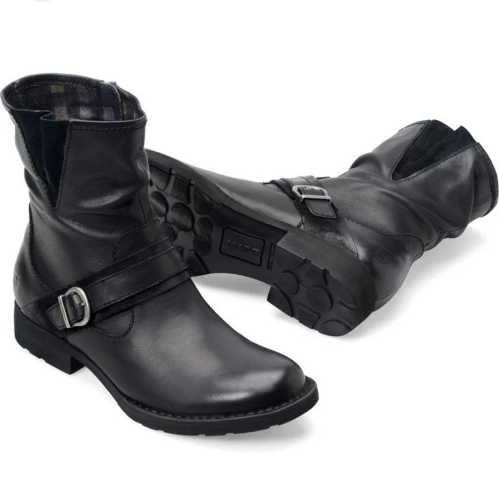 Born Black Leather Ankle Boots with Buckle